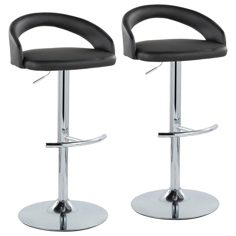 LumiSource Grotto Swivel Adjustable Bar Stool with Black Faux Leather Upholstery in Chrome (Set of 2), , large