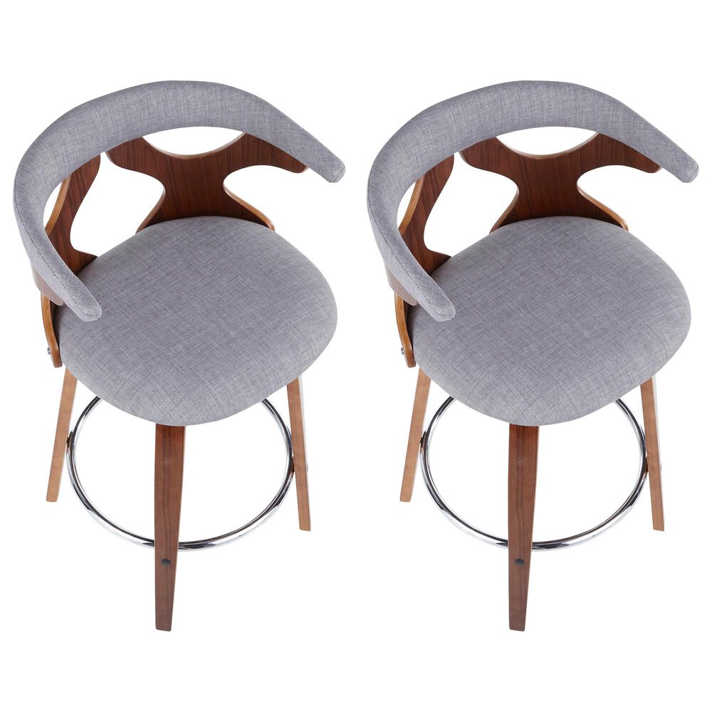Lumisource Gardenia Swivel Counter Stool with Grey Cushion in Walnut and Chrome &#40;Set of 2&#41;, , large