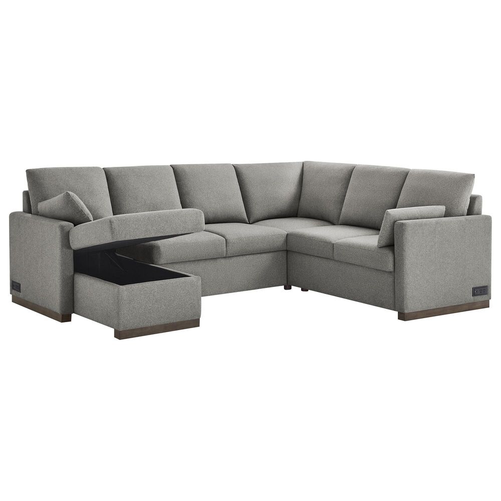 Lifestyle Solutions Edgewood Stationary Convertible Sleeper Sectional in Light Gray, , large