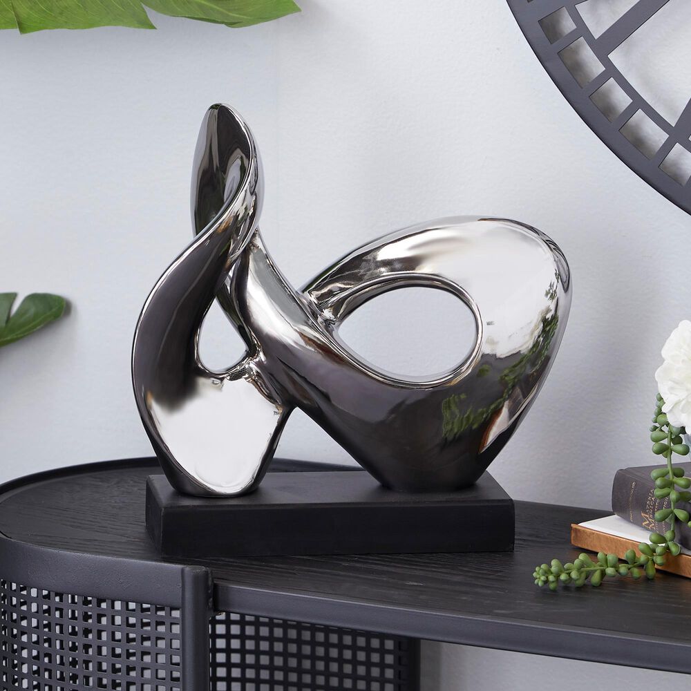 Maple and Jade 12&quot; Abstract Infinity-Shaped Sculpture in Silver and Black, , large