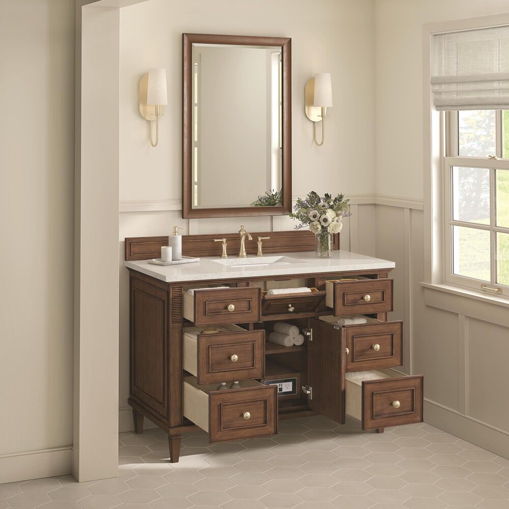 James Martin Vanities Lorelai 48&quot; Single Vanity Mid-Century Walnut with 3 cm Lime Delight Quartz Top, , large