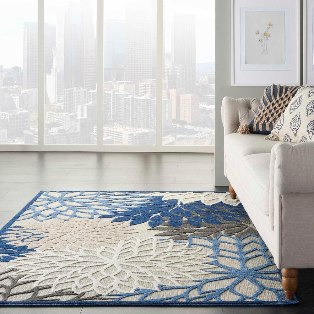 Nourison Aloha ALH05 5&#39;3&quot; x 7&#39;5&quot; Blue and Multicolor Indoor/Outdoor Area Rug, , large