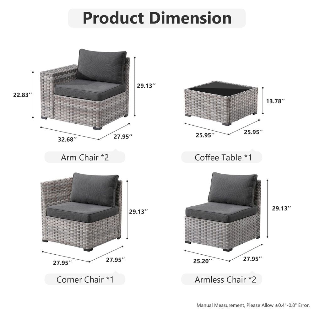 HOMLUX 6-Piece Outdoor Wicker Sectional Patio Furniture Set in Black, , large