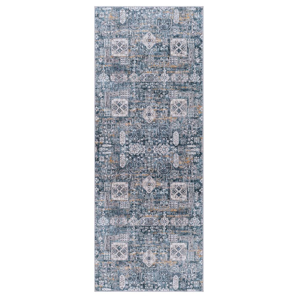 Surya Cardiff CDF-2309 Blue, Deep Teal, Medium Gray, Light Gray, Camel and Charcoal 2"7" x 7"3" Runner, , large