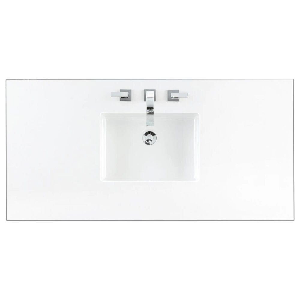 James Martin Brittany 48&quot; Single Bathroom Vanity in Bright White with 3 cm White Zeus Quartz Top and Rectangular Sink, , large