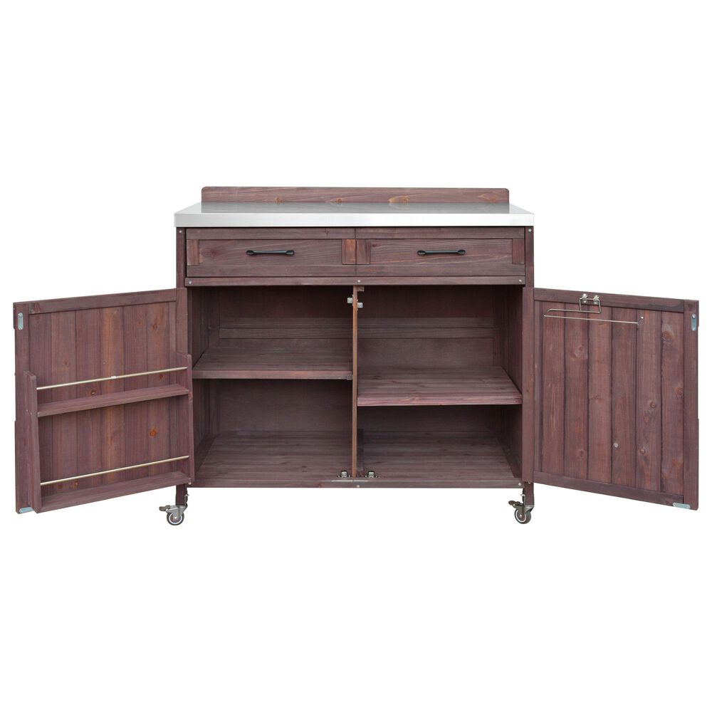 HOMLUX 39" Outdoor Kitchen Island with Stainless Table Top in Dark Brown, , large