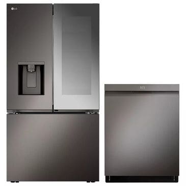 LG 2-Piece Kitchen Package with 26 Cu. Ft. French Door Refrigerator and Pocket Handle Dishwasher in Black Stainless Steel, , large