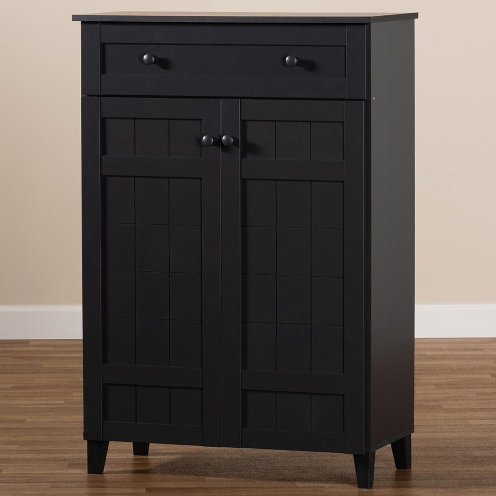 Baxton Studio Glidden 5-Shelf Shoe Storage Cabinet with Drawer in Gray, , large