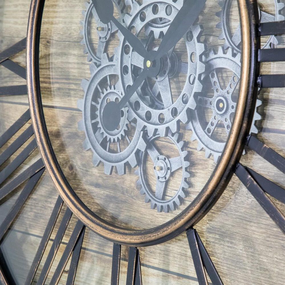 Yosemite Home Decor Venetian Woodgrain Gear Clock in Brown and Bronze, , large