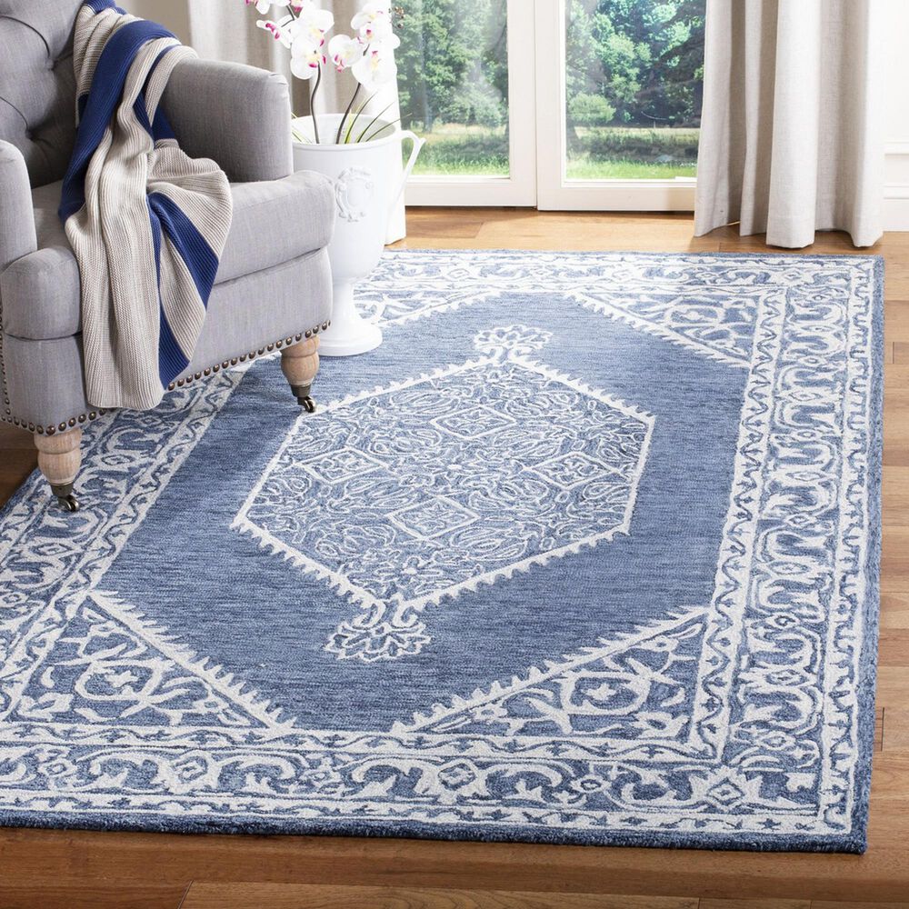Safavieh Micro-Loop MLP605M 4&#39; x 6&#39; Blue and Ivory Area Rug, , large