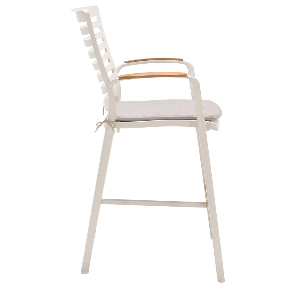 Blue River Portals Patio Barstool with Beige Cushion in Light Matte Sand and Natural Teak, , large