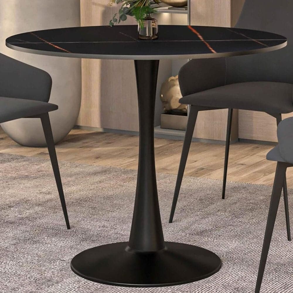 Leisuremod Leisuremod Bristol 35 round dining table Black base with Black Sintered stone Top, , large