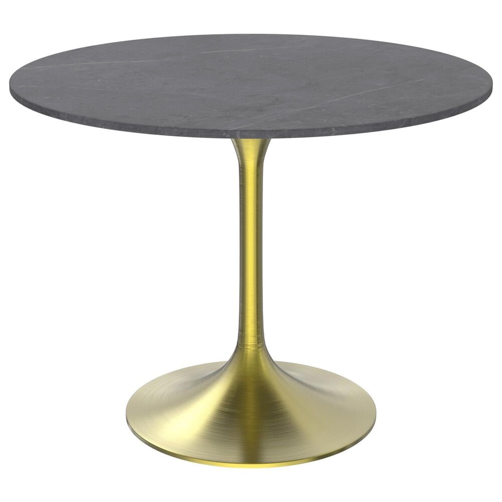 Leisuremod LeisureMod Verve Collection 36 Round Dining Table, Brushed Gold Base with Sintered Stone Grey Top, , large