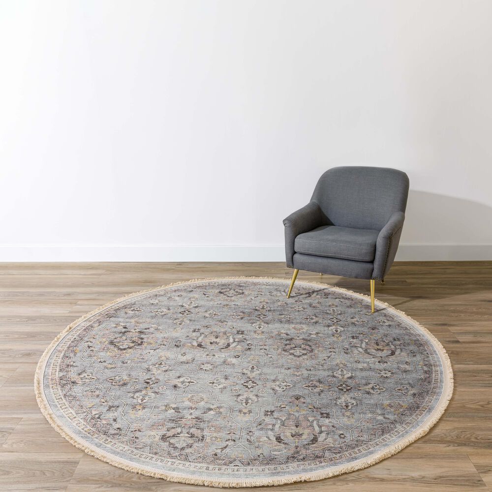 Dalyn Rug Company Marbella 8&#39; Round Silver Area Rug, , large