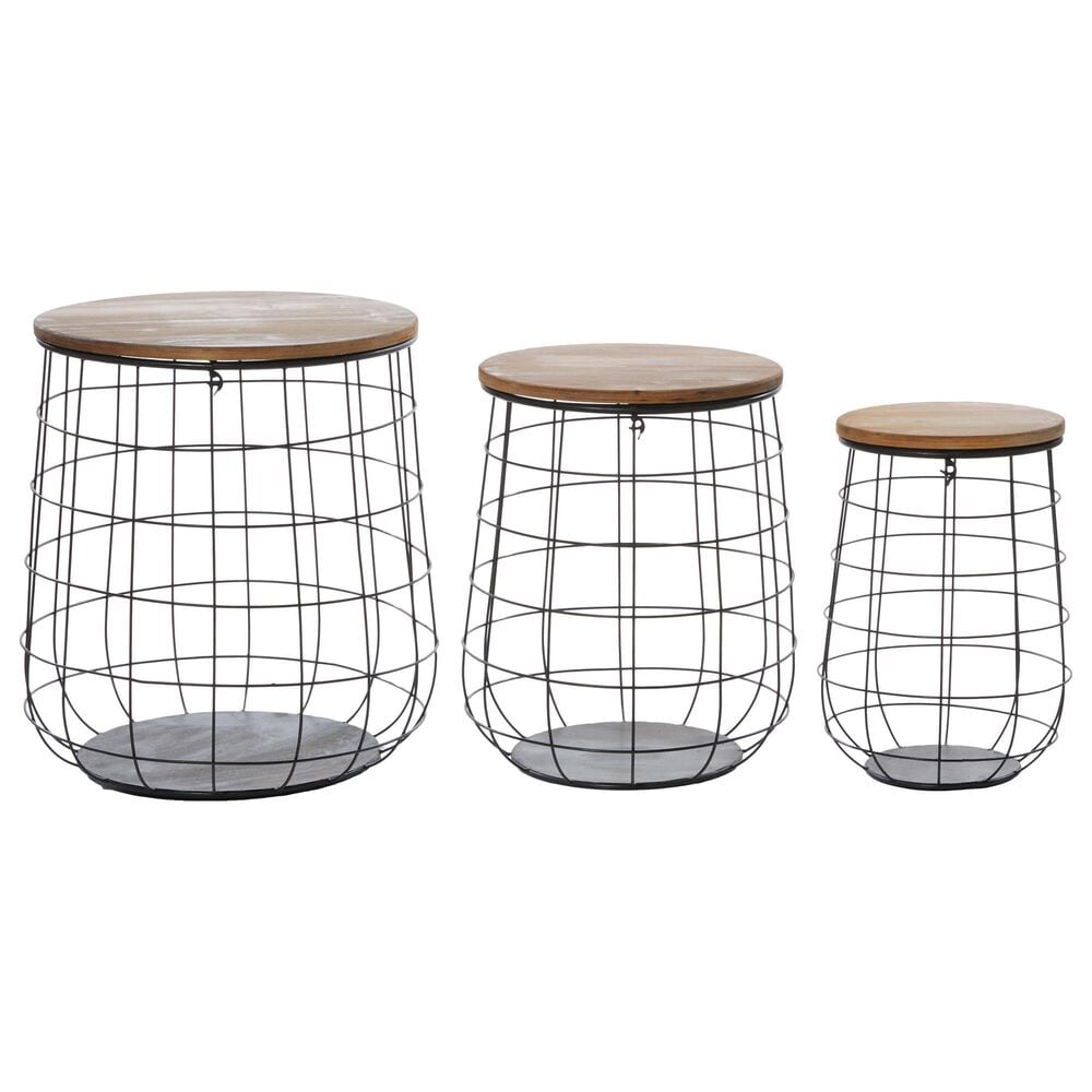 Maple and Jade Storage Basket with Wood Lids in Oiled Brown and Matte Black (Set of 3), , large