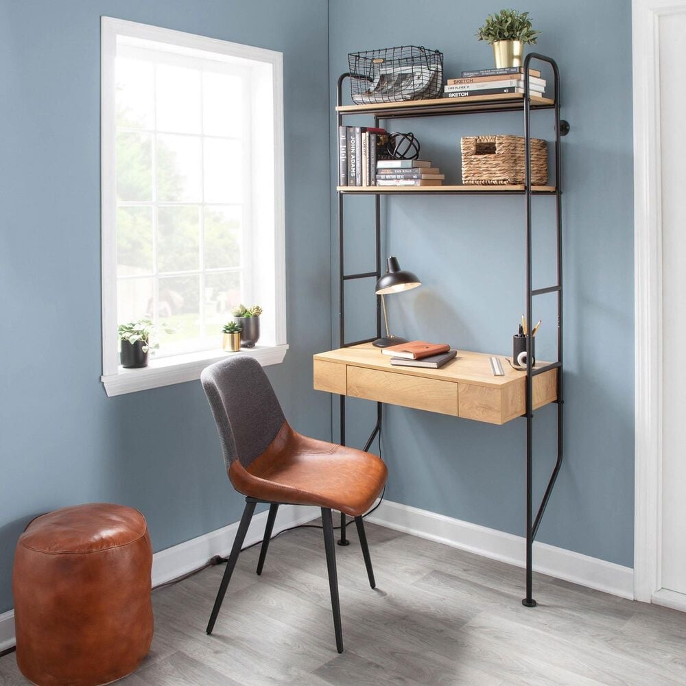 Lumisource Outlaw Side Chair with Brown and Grey Cushion in Black (Set of 2), , large