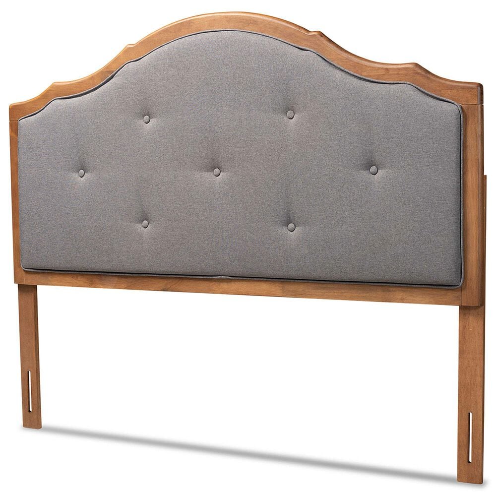 Baxton Studio Gala Queen Panel Headboard with Dark Grey Fabric in Walnut Brown, , large