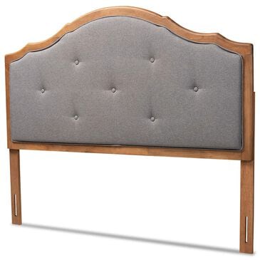 Baxton Studio Gala Queen Panel Headboard with Dark Grey Fabric in Walnut Brown, , large