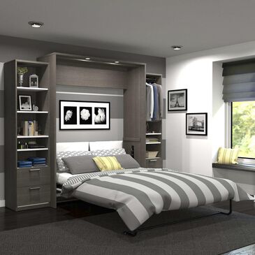 Bestar Cielo Premium 104" Queen Wall Bed Kit In Bark Gray And White, , large