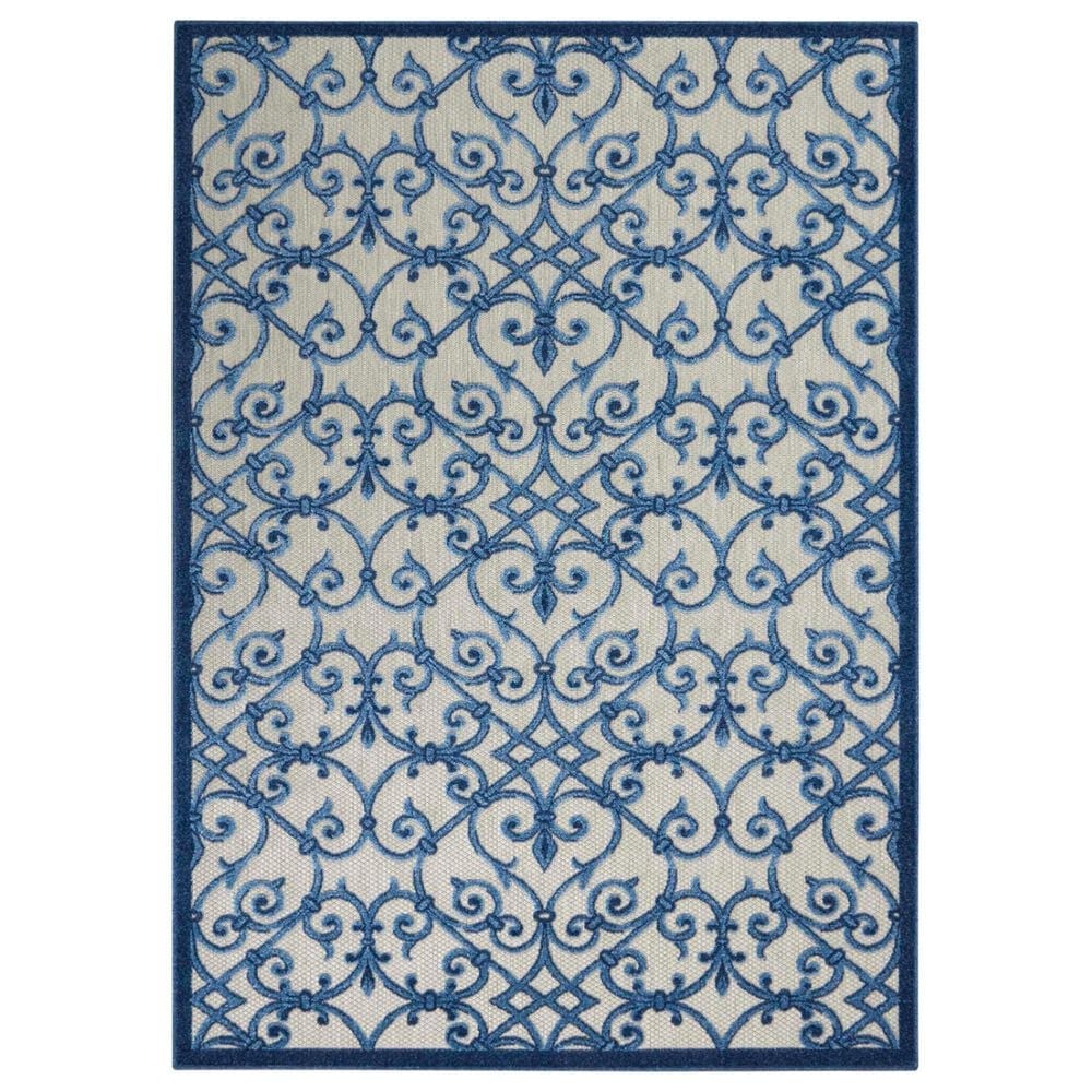 Nourison Aloha Damask 3"6" x 5"6" Grey and Blue Indoor/Outdoor Area Rug, , large