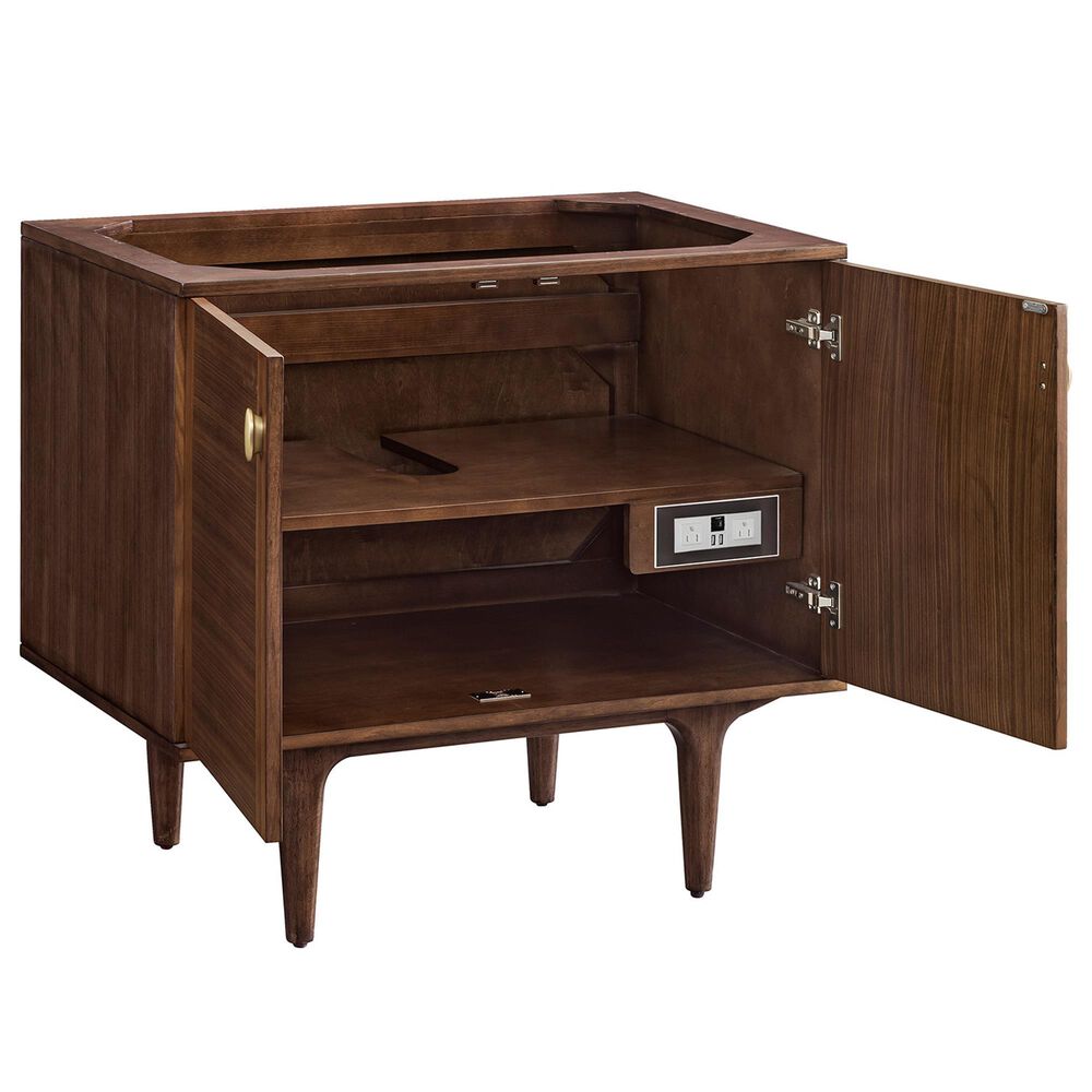James Martin Vanities Amberly 36" Single Bathroom Vanity in Mid-Century Walnut with Single Hole 3 cm White Zeus Quartz Top and Rectangular Sink, , large