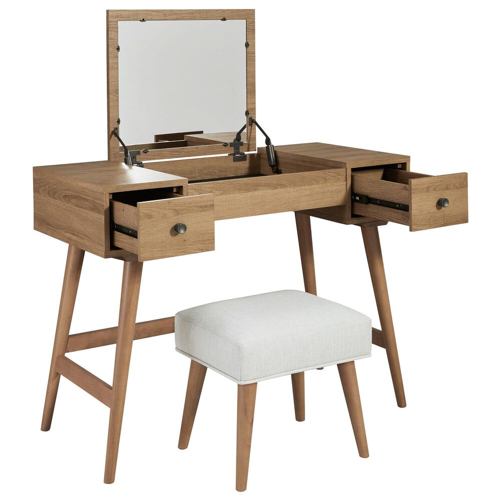 Ashley Thadamere Vanity with Stool in Light Brown, , large