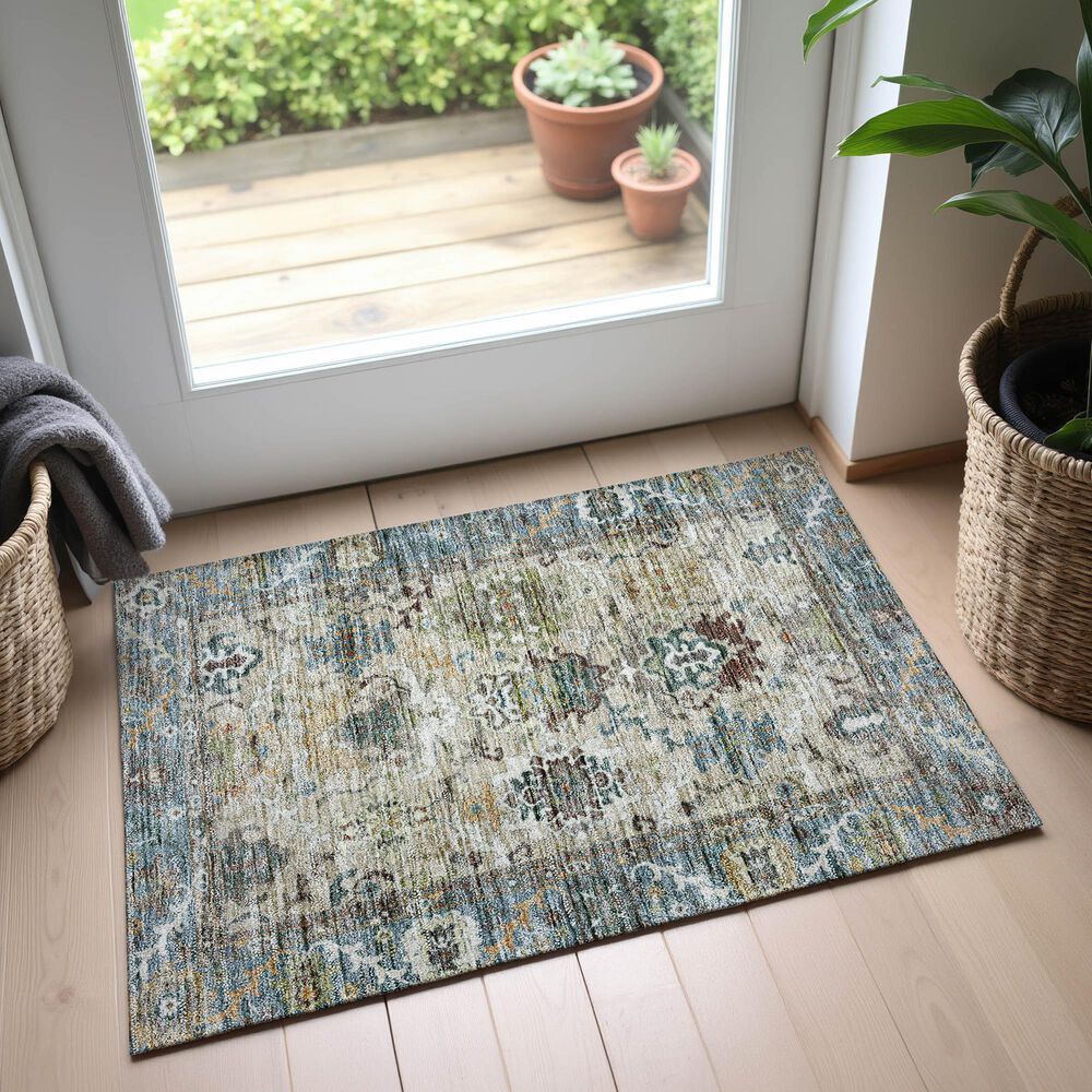 Dalyn Rug Company Silk Road Aqua, Ivory, Teal, Aloe, Brown, Taupe and Beige 1&#39;8&quot; x 2&#39;6&quot; Area Rug, , large