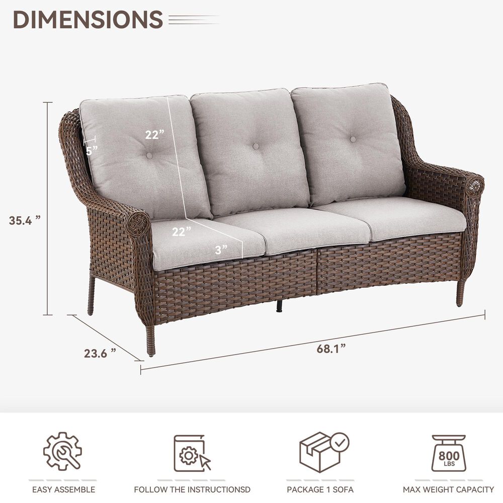 Sunwell Garden 3-Seater Patio Sofa with Floral Armrests in Beige, , large