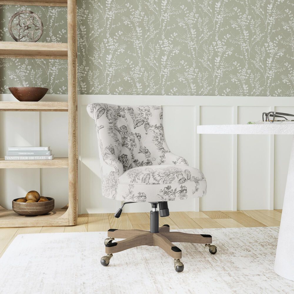 Linon Home Decor Sinclair Office Chair with Floral Gray Cushion in Grey Wash, , large