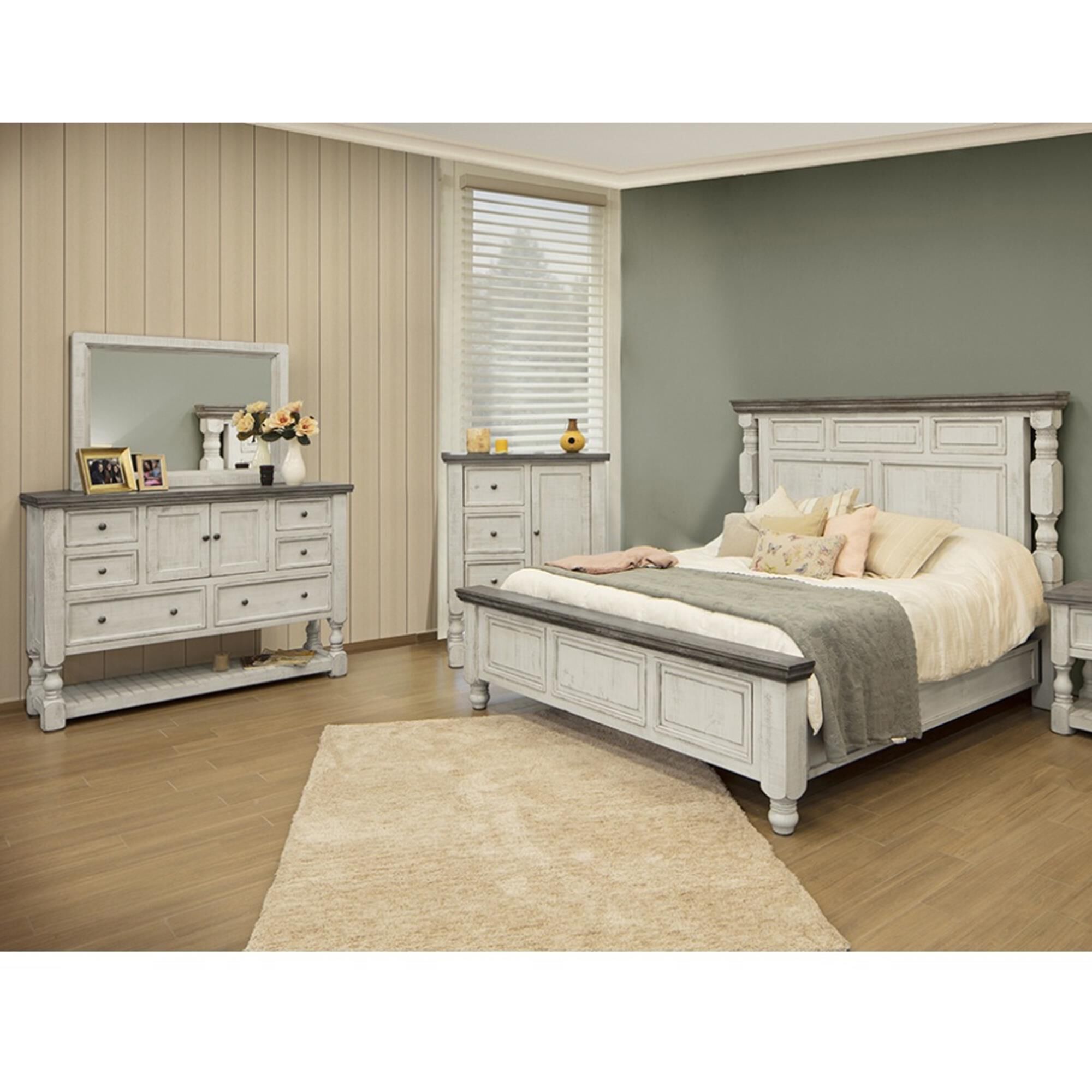 King Bedroom Set in Eggshell Antiqued 