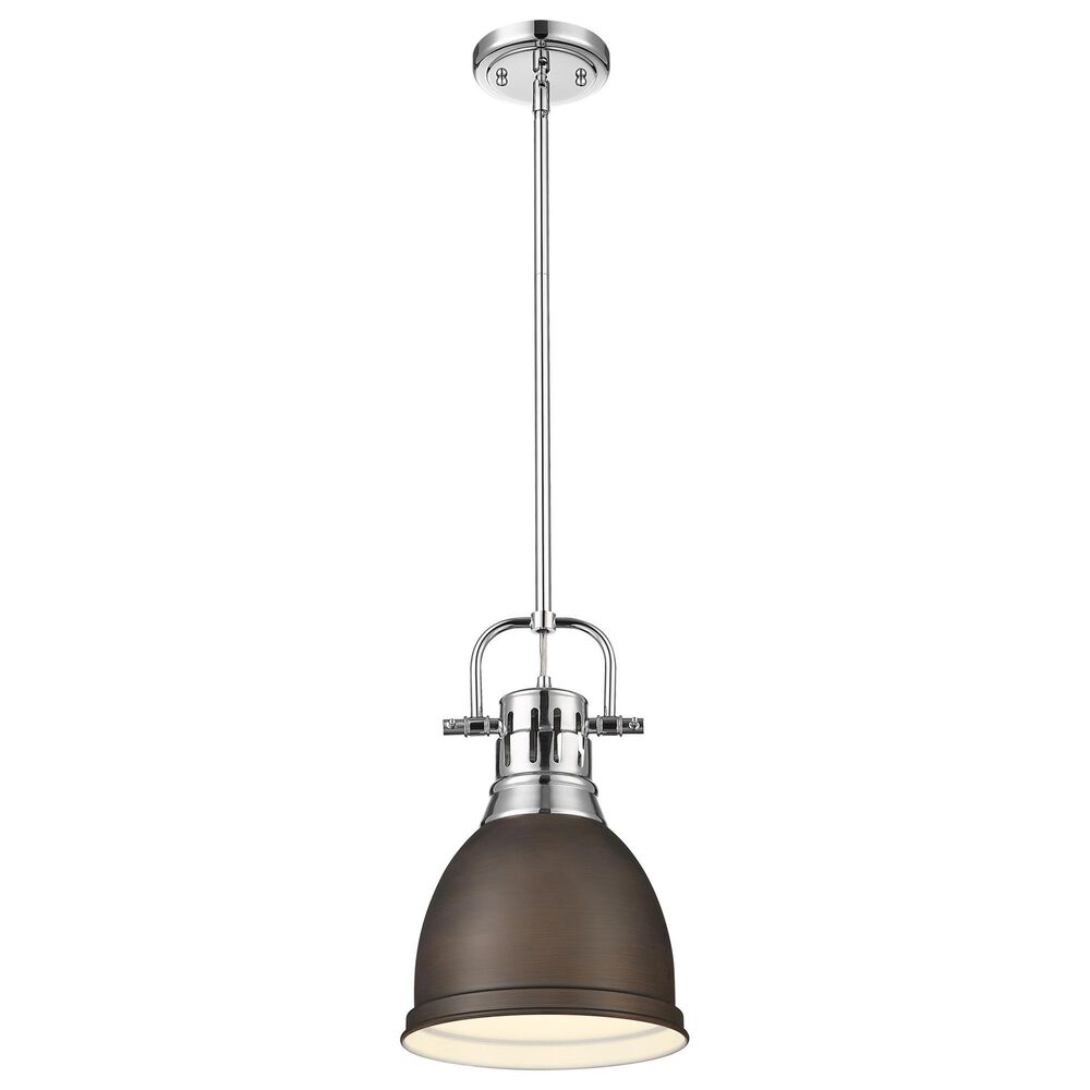 Golden Lighting Duncan 1-Light Small Pendant with Rod and Rubbed Bronze Shade in Chrome, , large