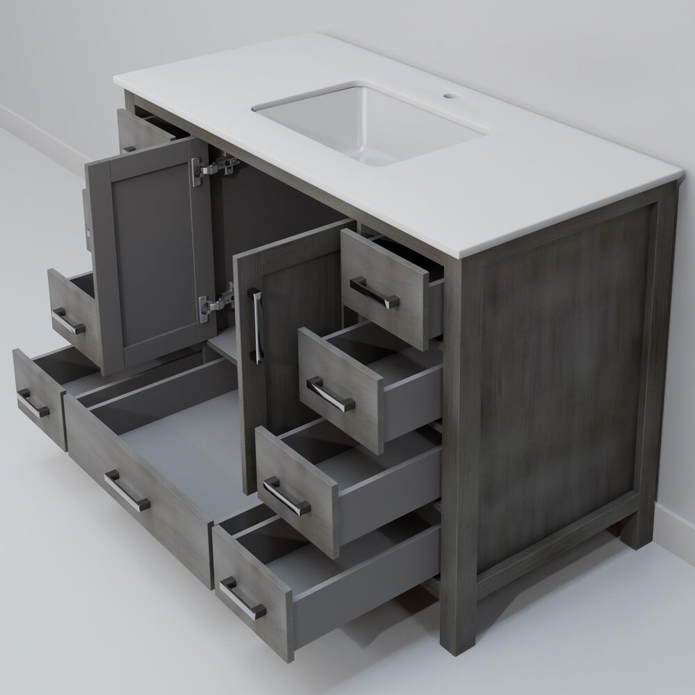 Lexora Home Jacques 48" Single Bathroom Vanity in Distressed Grey with 2 cm White Cultured Marble Top and Rectangular Sink, , large