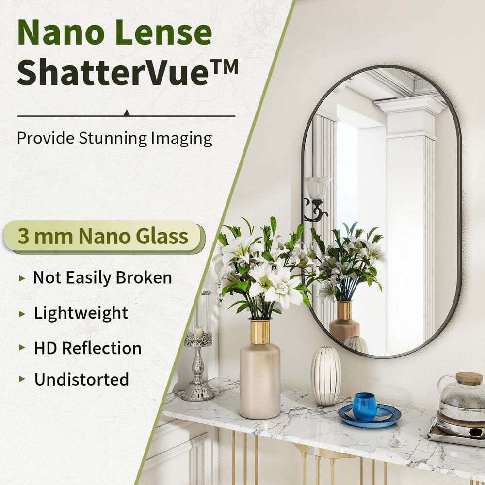 HOMLUX 20" x 36" Oval Wall Mirror in Black, , large