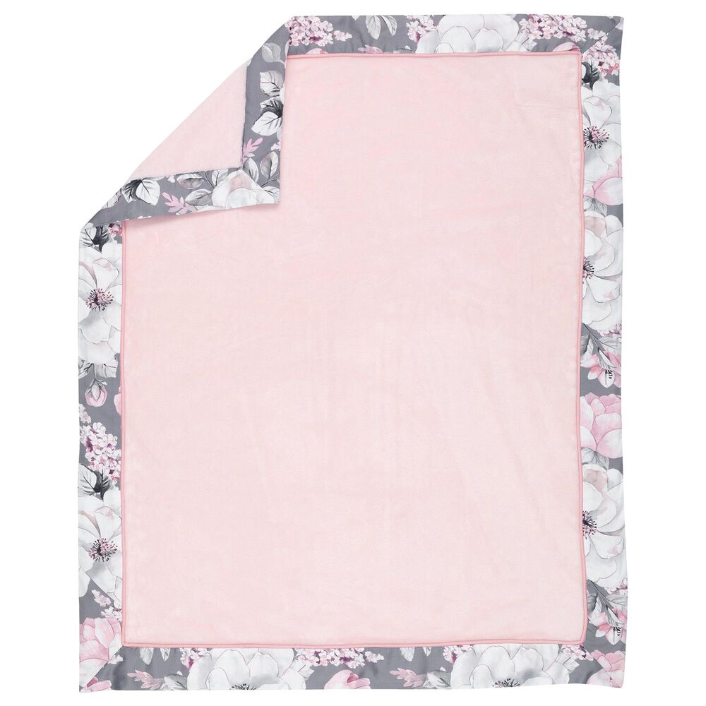 Lambs and Ivy Signature Botanical Baby Watercolor Floral Fleece Baby Blanket in Pink and Gray, , large