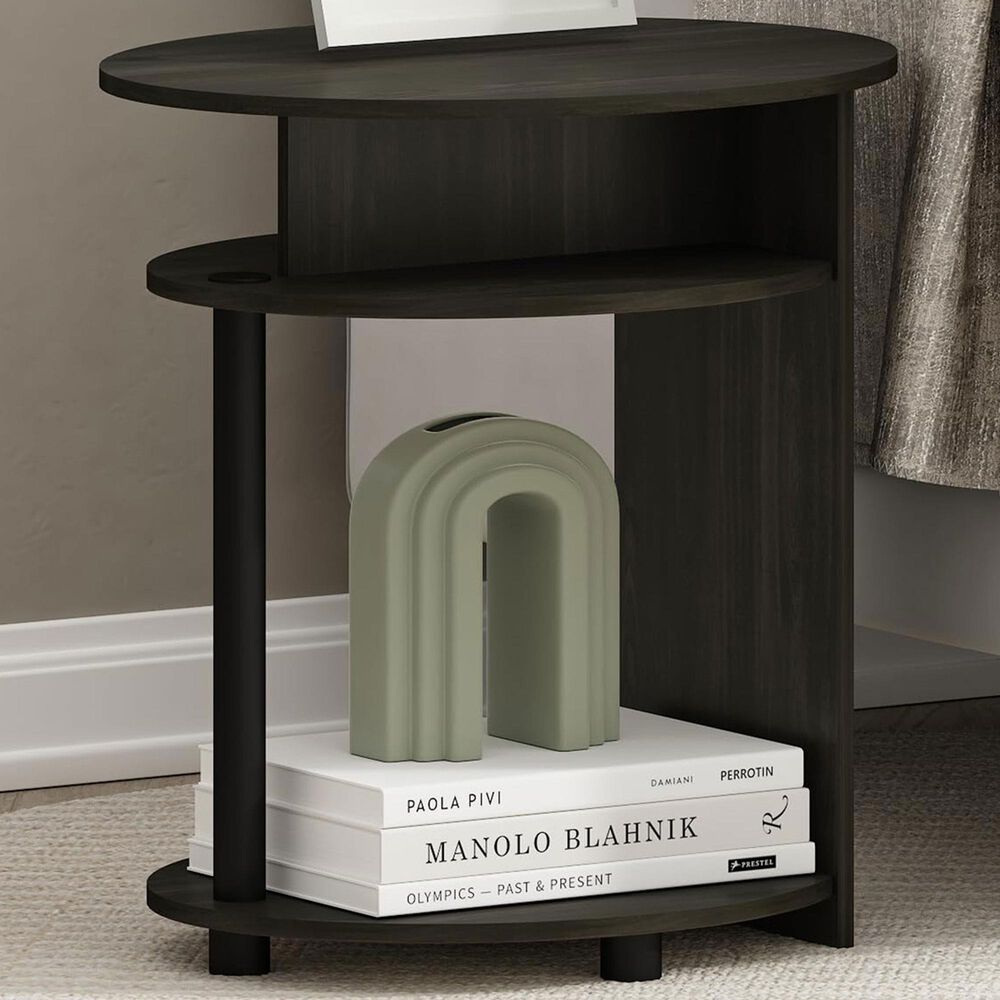 HOMLUX Oval End Table with Bookshelf in Walnut and Black, , large