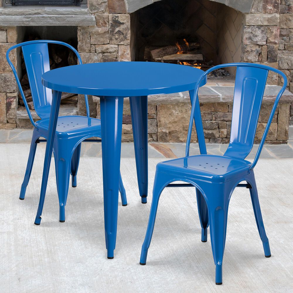 Flash Furniture 3-Piece Metal Table Set in Blue, , large