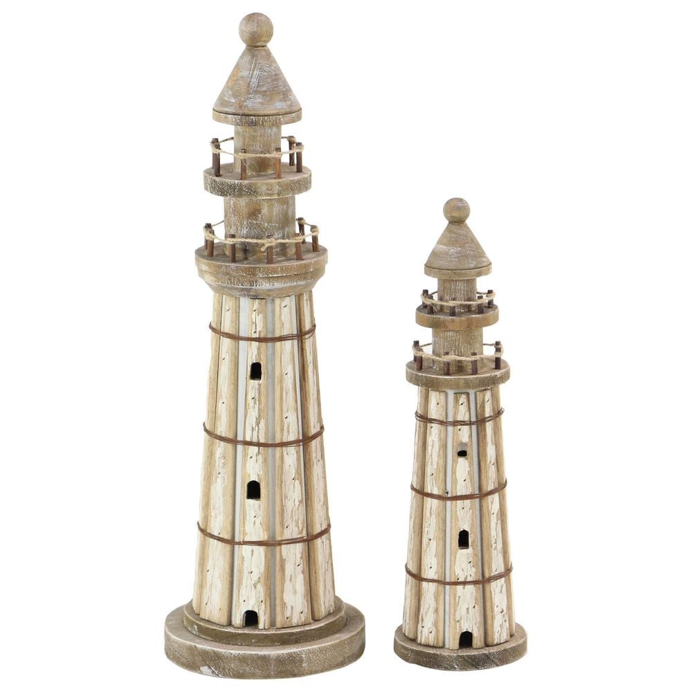 Maple and Jade Coastal Wood Sculptures in Brown and White (Set of 2), , large