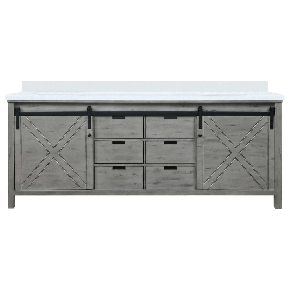 Lexora Home Marsyas 84&quot; Double Bathroom Vanity in Ash Grey with 2 cm White Cultured Marble Top and Rectangular Sinks, , large