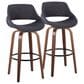 LumiSource Fabrico 30" Swivel Fixed-Height Bar Stool with Charcoal Fabric Upholstery in Black and Walnut (Set of 2), , large