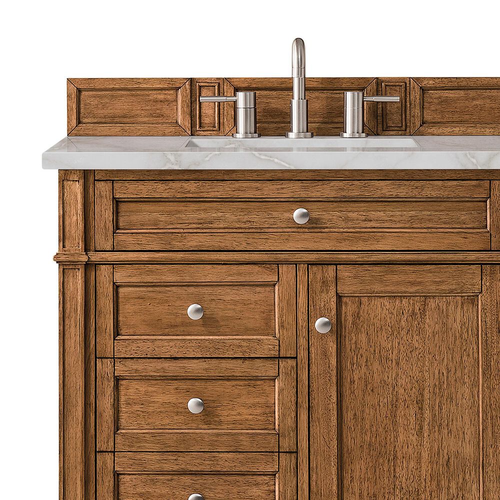 James Martin Vanities Brittany 36&quot; Single Bathroom Vanity in Saddle Brown with 3 cm Victorian Silver Quartz Top and Rectangular Sink, , large
