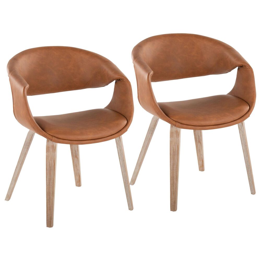 LumiSource Curvo Arm Chair with Camel Faux Leather Cushion in Whitewashed (Set of 2), , large