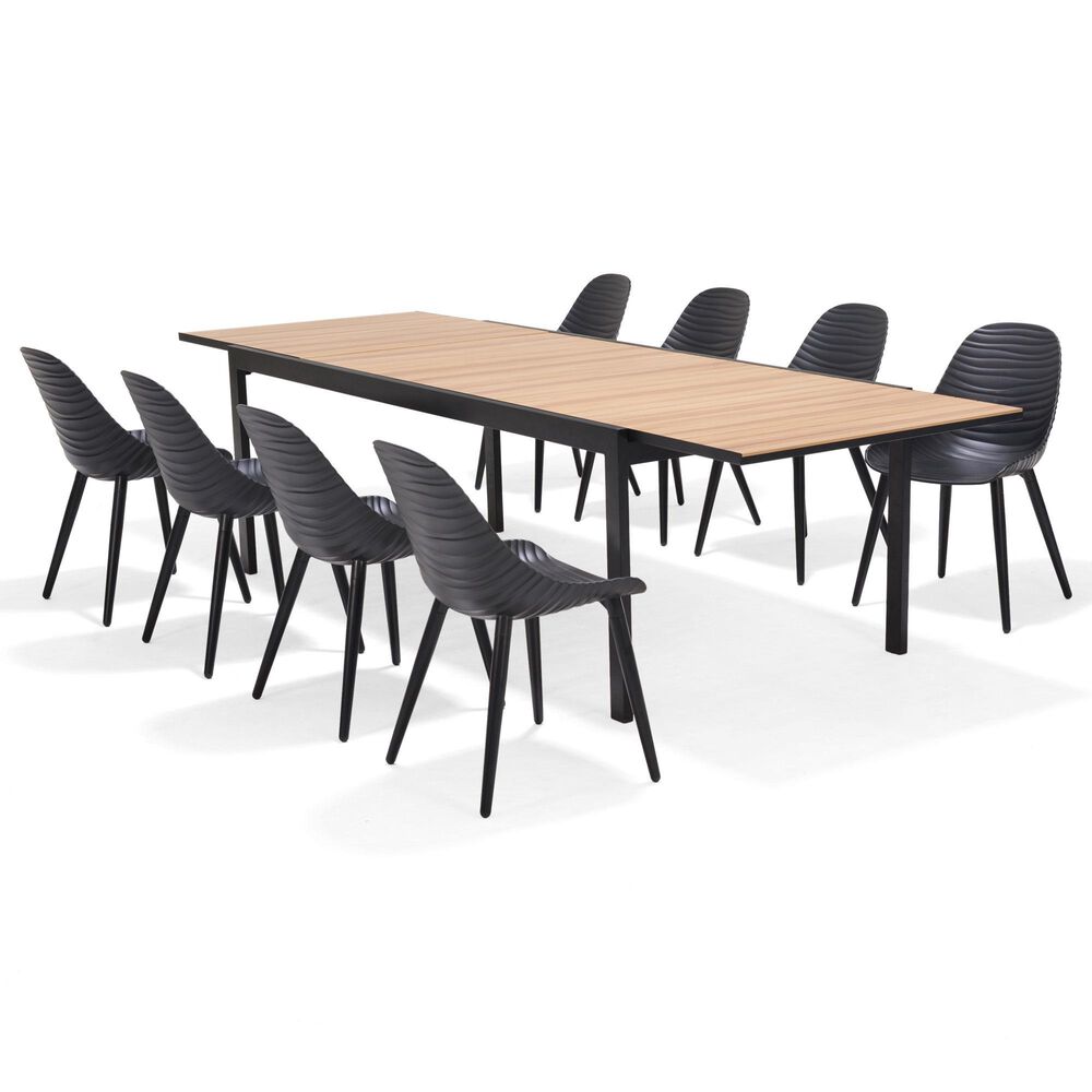 International Home Miami Sol 9-Piece Rectangular Extendable Patio Dining Set in Black and Light Brown, , large