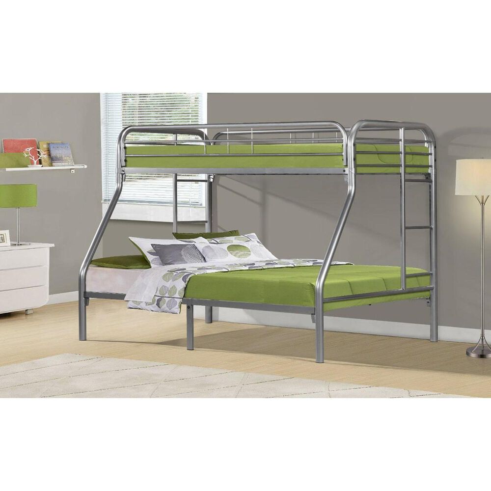 Monarch Specialties Metal Twin over Full Bunk Bed in Silver, , large