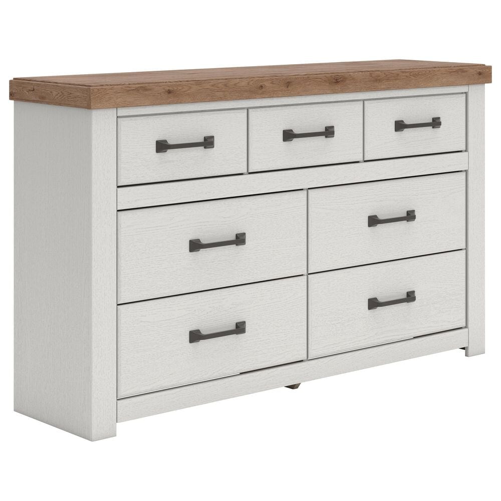 Ashley Savonport Queen Storage Bed with Dresser Chest and 2 Nightstands in White and Brown, , large