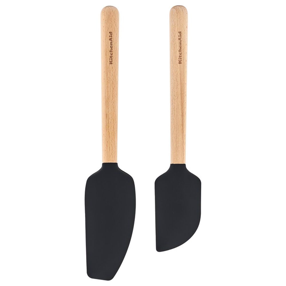 KitchenAid 2-Piece Beechwood Spatula Set in Black, , large
