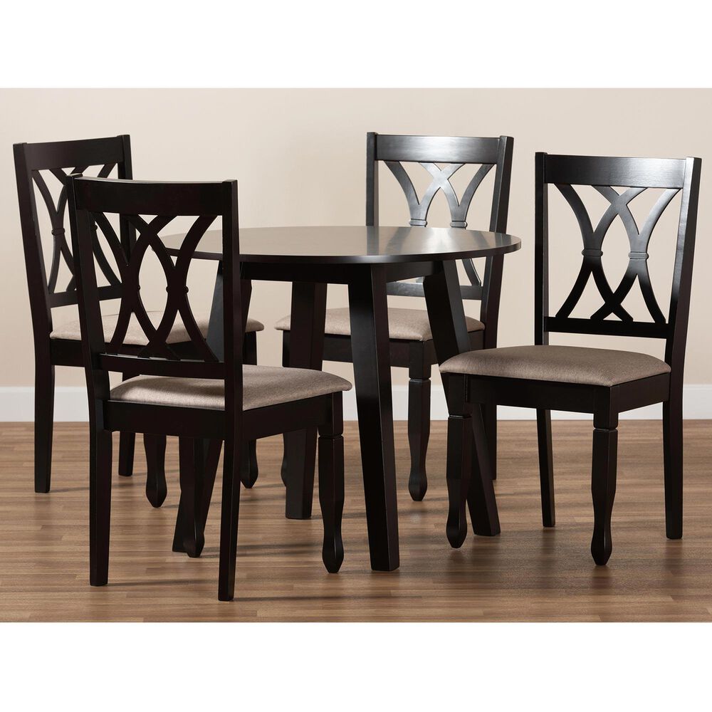 Baxton Studio Millie 5-Piece Dining Set in Sand/Dark Brown, , large