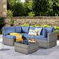 HOMLUX 5-Piece Patio Conversation Set with Grey Wicker in Denim Blue, , large