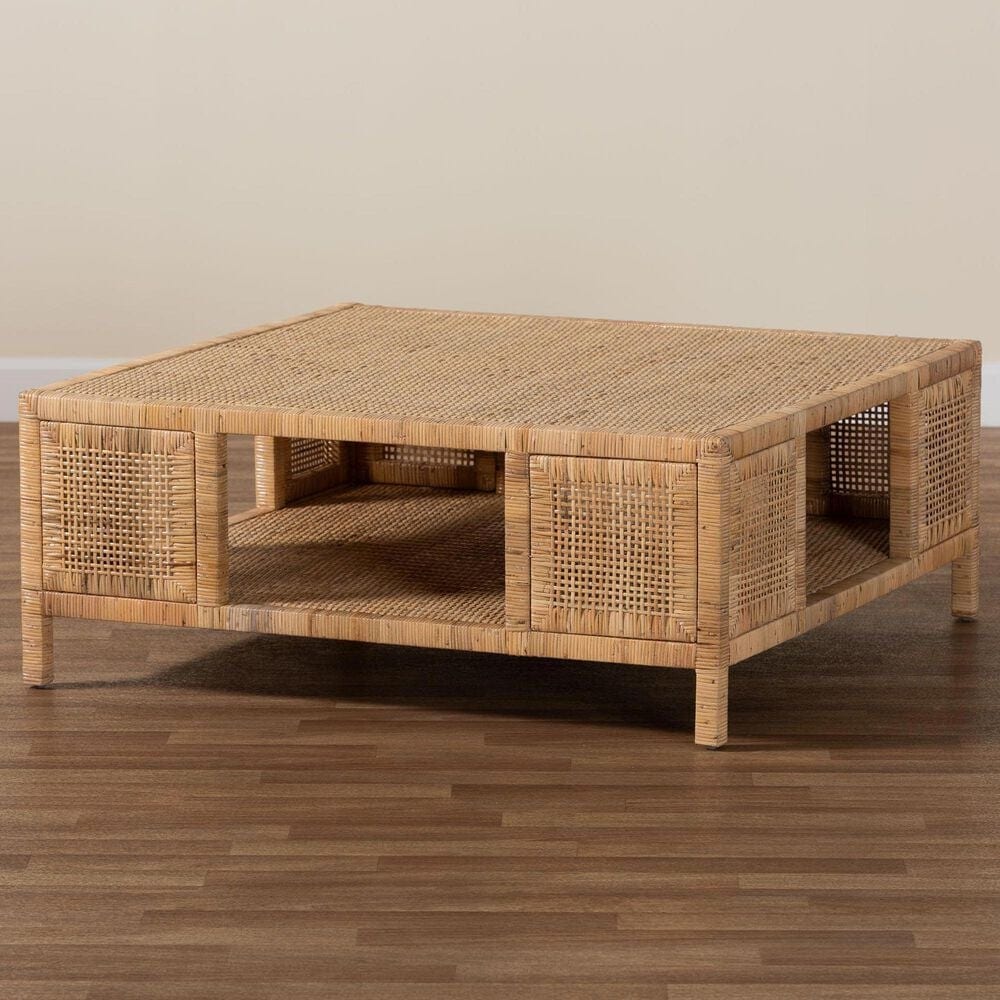 Baxton Studio Kalimantan Square Coffee Table in Light Honey, , large