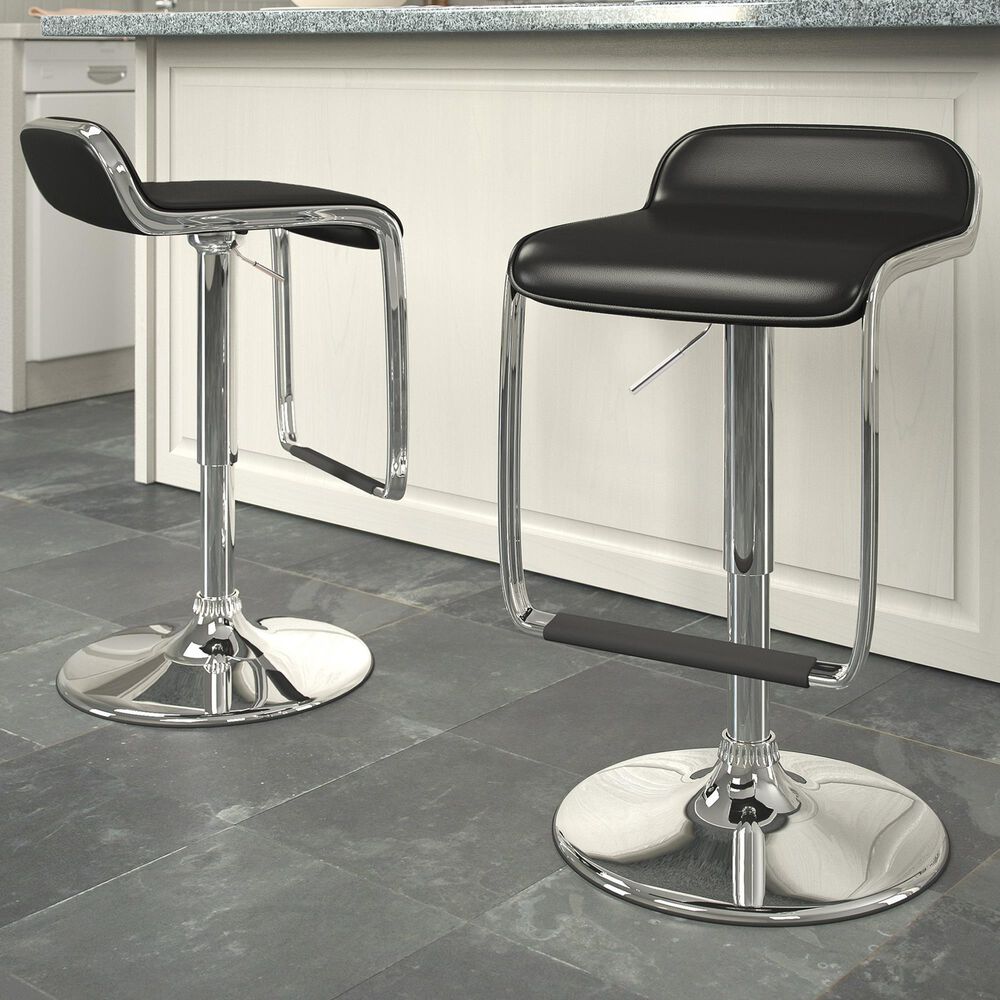 CorLiving Modern Adjustable Foot Rest Barstool with Black Cushion &#40;Set of 2&#41;, , large