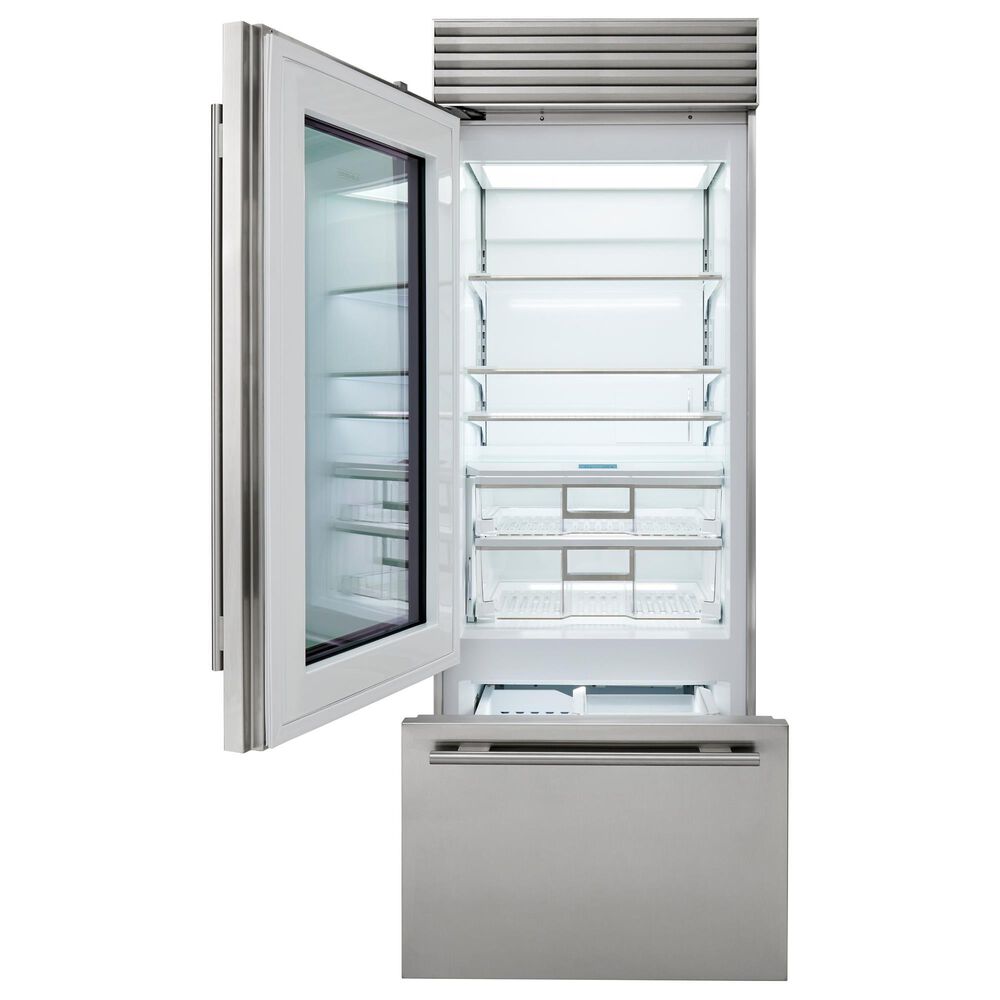 Sub Zero 17 Cu. Ft. Classic Left Hinge Bottom Freezer Refrigerator with Glass Door and Pro Handle in Stainless Steel, , large